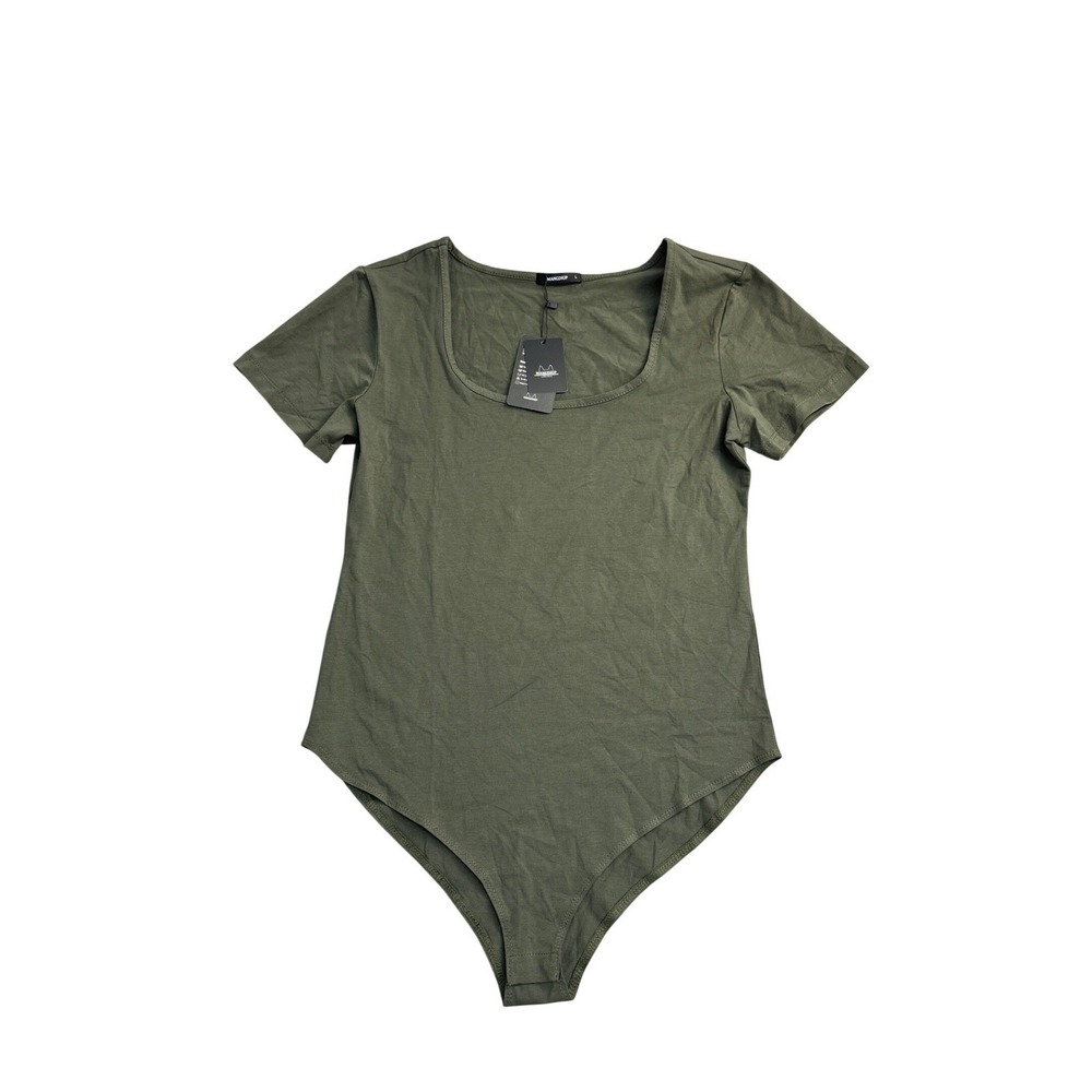 MANGOPOP Women Olive Green Short Sleeve Scoop Neck Bodysuit Size L NWT